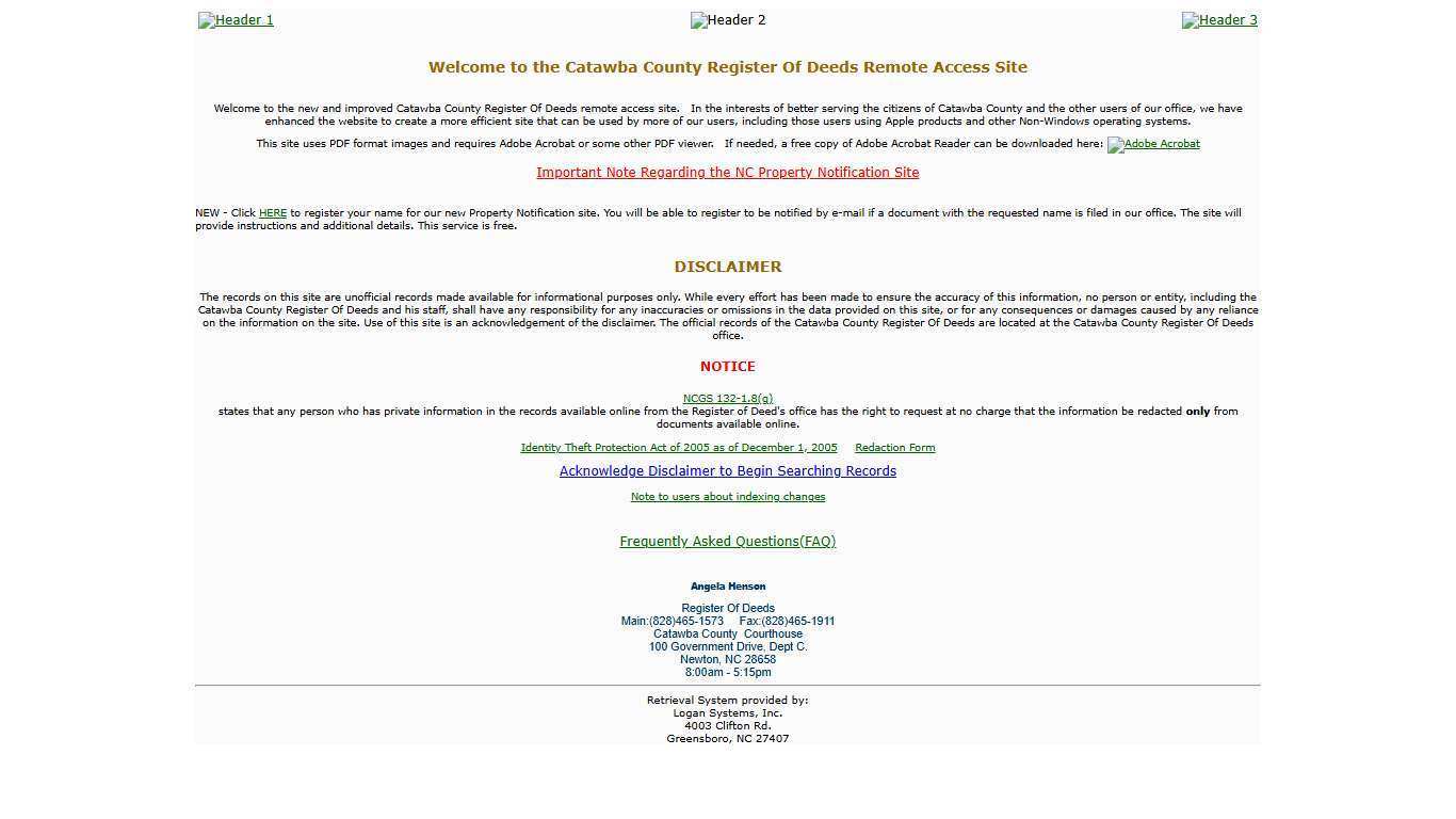 Catawba County Register Of Deeds Remote Access Site